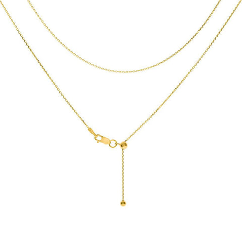 Sterling Silver Rolo D/C Gold Plated Chain With Sliding Ball Adjustable Necklace