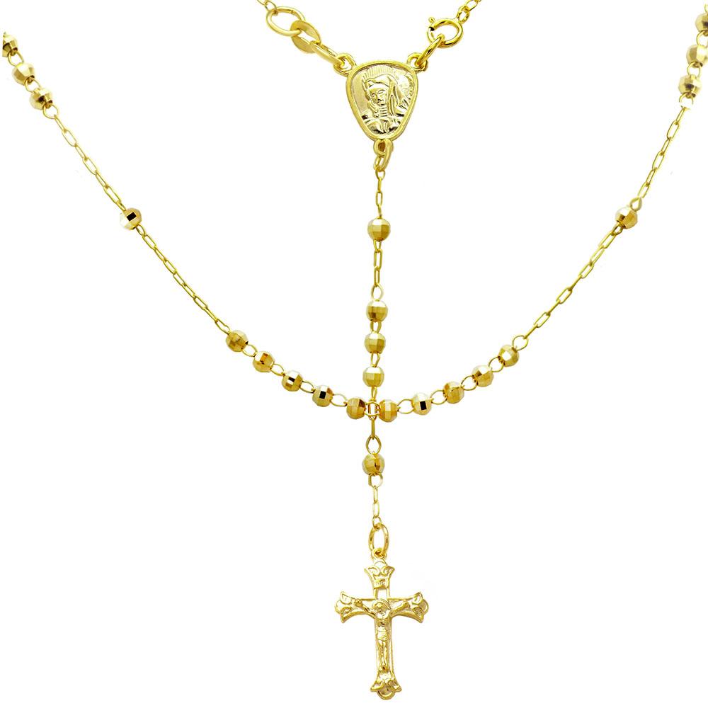 Sterling Silver 3mm D/C Bead Gold Plated Rosary Necklace