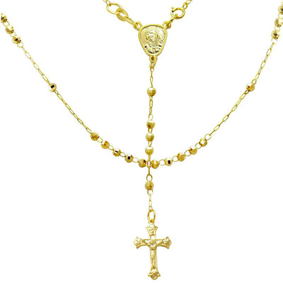 Sterling Silver 3mm D/C Bead Gold Plated Rosary Necklace, Length 20
