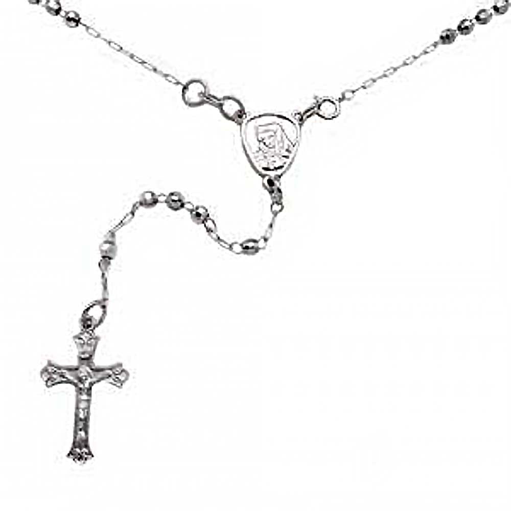 Sterling Silver 3mm Diamond Cut Rosary Rhodium NecklaceAnd Weight 7.4gramsAnd Length 20inchesAnd Width 3mm