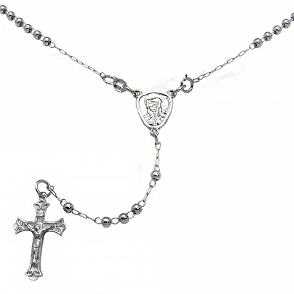 Sterling Silver 3mm Rosary Necklace And Weight 8.9gramsAnd Length 20inchesAnd Width 3mm