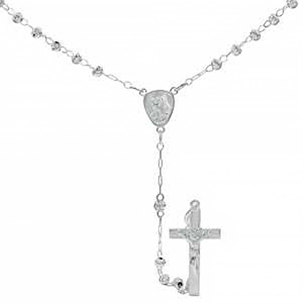 Sterling Silver 4mm Moon Cut Balls Rosary NecklaceAnd Weight 12.8gramsAnd Length 24inchesAnd Width 4mm