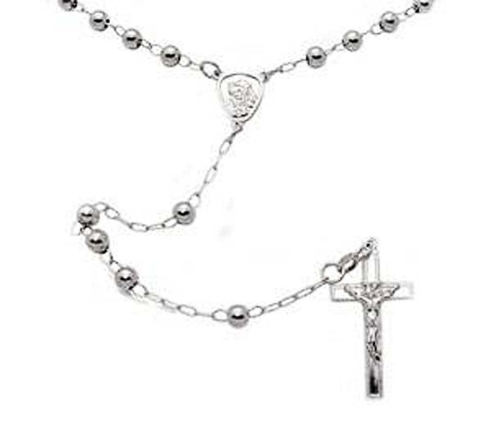 Sterling Silver 4mm Rosary NecklaceAnd Weight 12.7gramsAnd Length 24inchesAnd Width 4mm