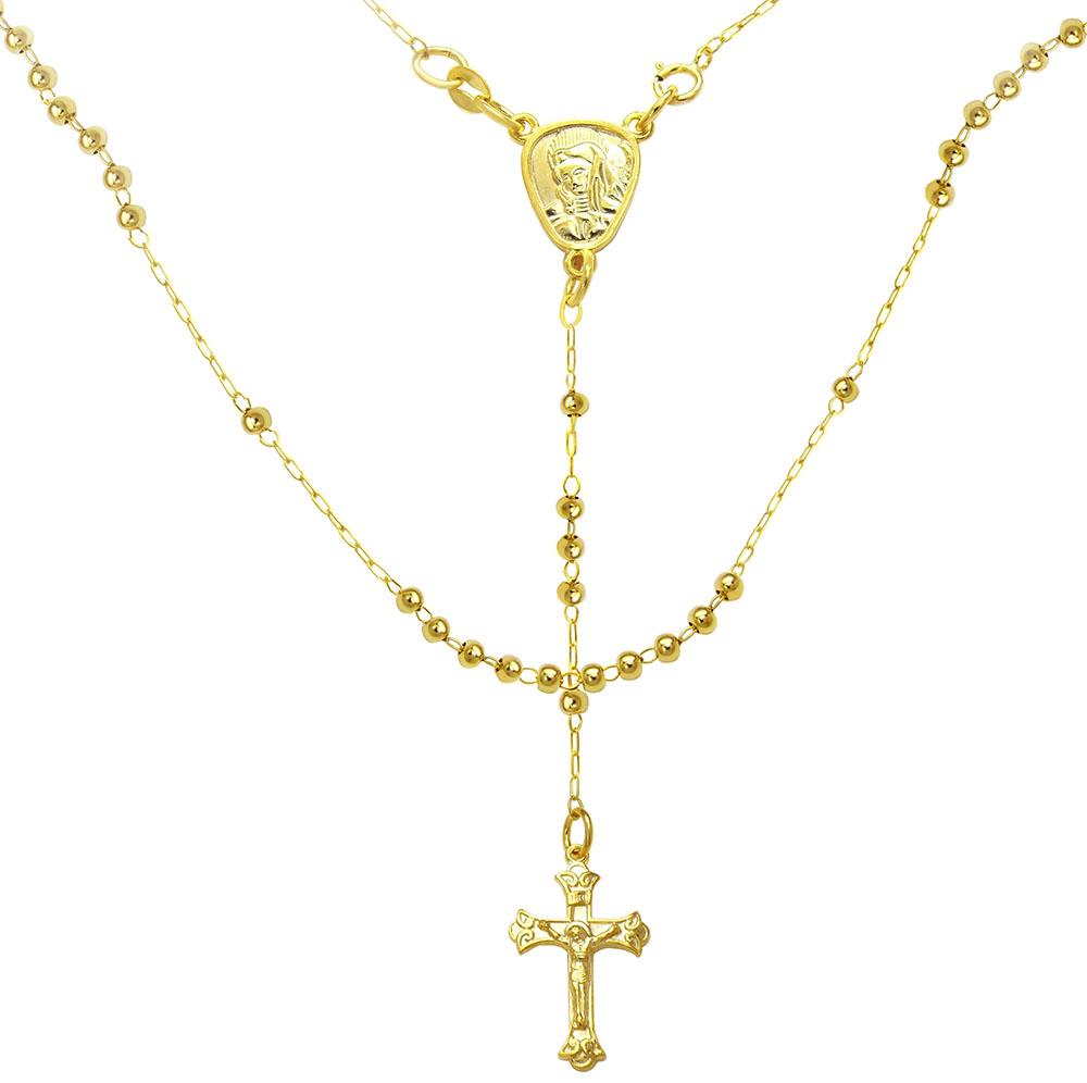Sterling Silver 4mm Bead With Lady of Guadalupe Gold Plated Rosary Necklace