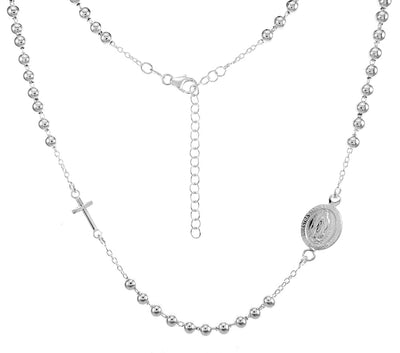 Sterling Silver Lady Of Guadalupe Bead Rosary Necklace Width-4mm, Length-17+2inch