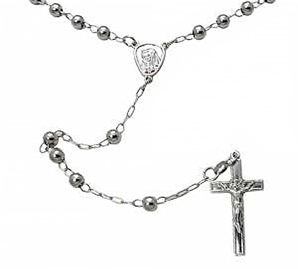 Sterling Silver 4mm Rosary With Rhodium NecklaceAnd Weight 12.8gramsAnd Length 24inchesAnd Width 4mm