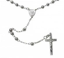 Load image into Gallery viewer, Sterling Silver 4mm Rosary With Rhodium NecklaceAnd Weight 12.8gramsAnd Length 24inchesAnd Width 4mm