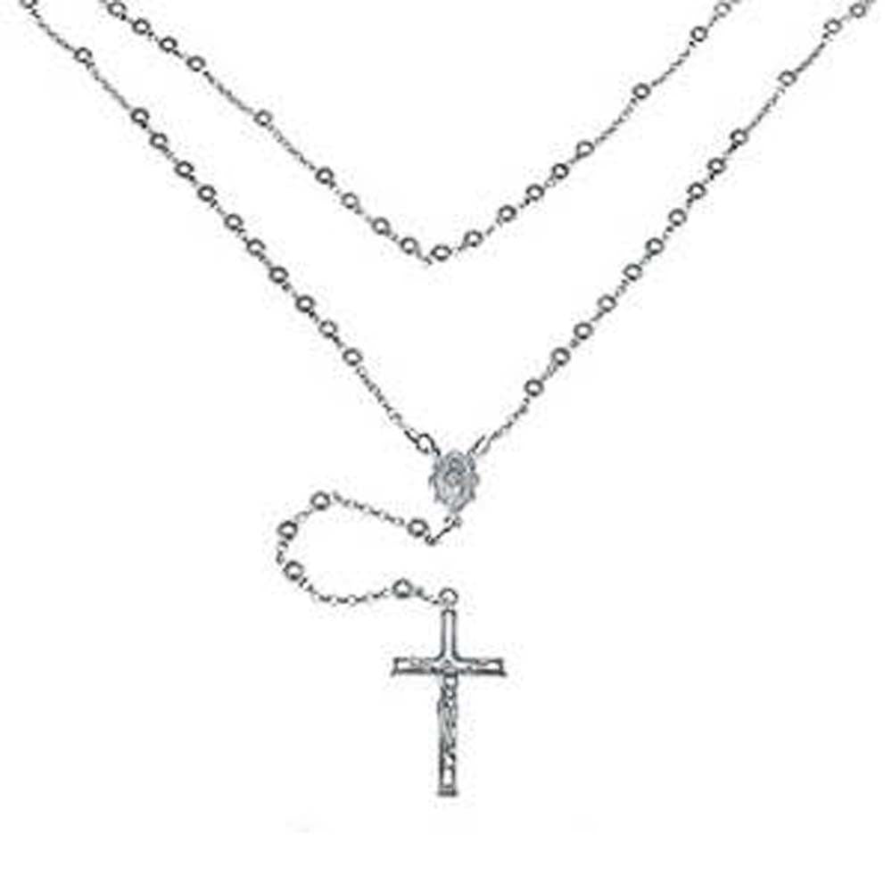 Italian Sterling Silver 5mm Rosary NecklaceAnd Weight 26.3gramsAnd Length 26inchesAnd Width 5mm