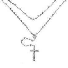 Load image into Gallery viewer, Italian Sterling Silver 5mm Rosary NecklaceAnd Weight 26.3gramsAnd Length 26inchesAnd Width 5mm