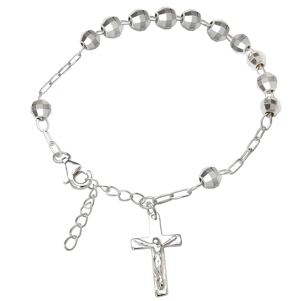 Sterling Silver 6mm D/C Bead Rosary Bracelet