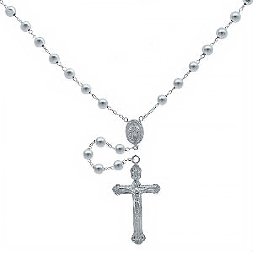 Sterling Silver 6mm Bead Rosary NecklaceAnd Length 30 inchesAnd Width 6mm