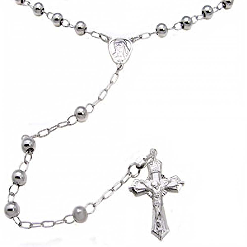 Sterling Silver 6MM Rhodium Plated Rosary NecklaceAnd Length of 30