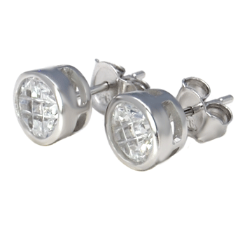 Sterling Silver Round Invisible Bezel Cz Stud Earrings