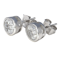 Sterling Silver Round Invisible Bezel Cz Stud Earrings