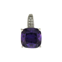 Load image into Gallery viewer, Sterling Silver 9X9mm Princess-Cut Amethyst Halo CZ Pendant