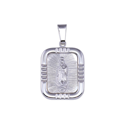 Sterling Silver High Polished Nuestra Señora de Guadalupe Square 21.3mm x 30mm Pendant