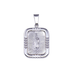 Sterling Silver High Polished Nuestra Señora de Guadalupe Square 21.3mm x 30mm Pendant