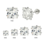 Sterling Silver Square CZ Stamping W. Screw Back Stud Earrings