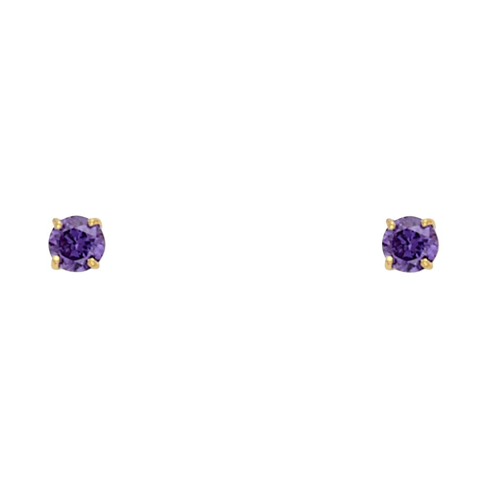 14k Yellow Gold 4mm Round CZ Basket Solitaire Birth Stone Stud Earrings