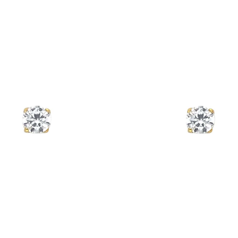 14k Yellow Gold 3mm Round CZ Birthstone Stamping Prong With Screw Back