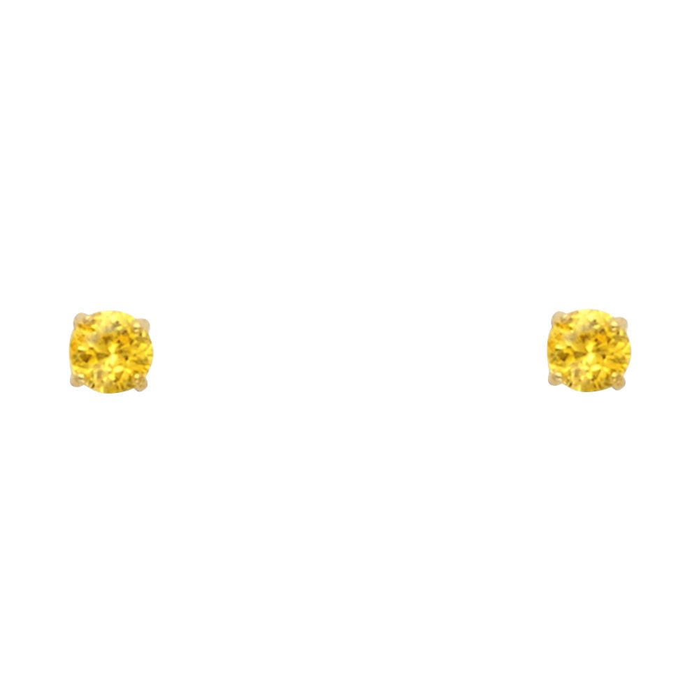14k Yellow Gold 3mm Round CZ Basket Setting Solitaire Birthstone Stud Earrings