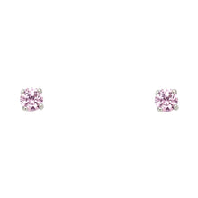 Load image into Gallery viewer, 14k White Gold 4mm Round CZ Basket Solitaire Birthstone Stud Earrings