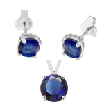 Sterling Silver Round Sapphire CZ Earrings And Pendant Set