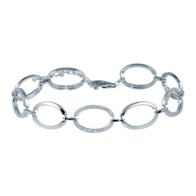 Sterling Silver Rhodium Plated Oval CZ Bracelet