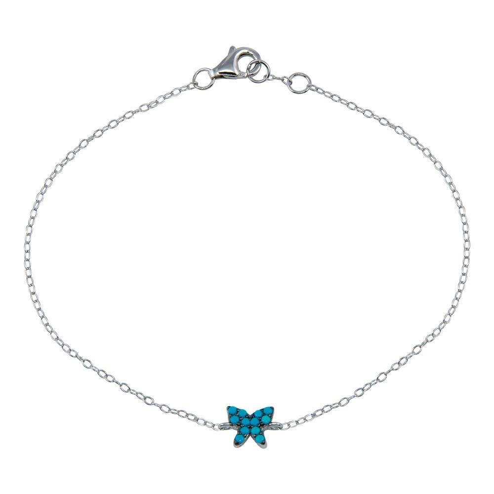 Sterling Silver Rhodium Plated Turquoise Butterfly Bracelet