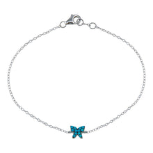 Load image into Gallery viewer, Sterling Silver Rhodium Plated Turquoise Butterfly Bracelet