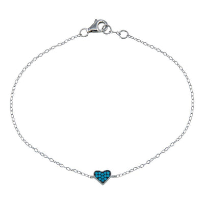 Sterling Silver Rhodium Plated Turquoise Heart Bracelet