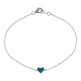 Sterling Silver Rhodium Plated Turquoise Heart Bracelet