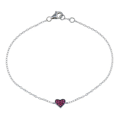 Sterling Silver Rhodium Plated CZ Heart Bracelet