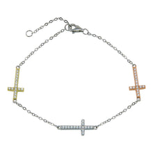 Load image into Gallery viewer, Sterling Silver Multi Plated CZ Cross Charm Bracelet