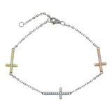 Sterling Silver Multi Plated CZ Cross Charm Bracelet