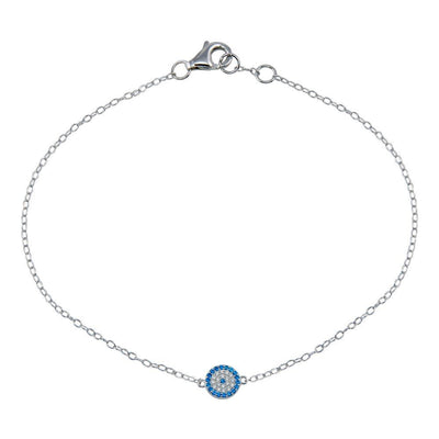 Sterling Silver Rhodium Plated CZ Evil Eye Bracelet