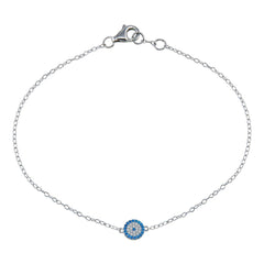 Sterling Silver Rhodium Plated CZ Evil Eye Bracelet