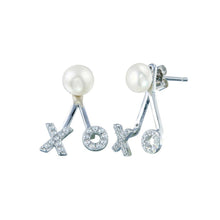 Load image into Gallery viewer, Sterling Silver Rhodium Plated Pearl Hugs and Kisses Earrings