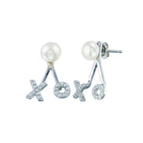 Sterling Silver Rhodium Plated Pearl Hugs and Kisses Earrings