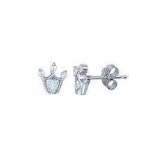 Load image into Gallery viewer, Sterling Silver Rhodium Plated Crown CZ Stud Earrings