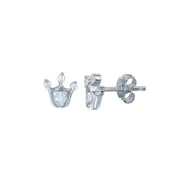 Sterling Silver Rhodium Plated Crown CZ Stud Earrings