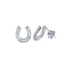 Load image into Gallery viewer, Sterling Silver Rhodium Plated Horse Shoe Stud Earrings