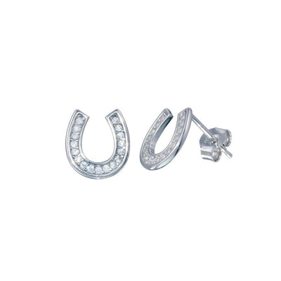 Sterling Silver Rhodium Plated Horse Shoe Stud Earrings