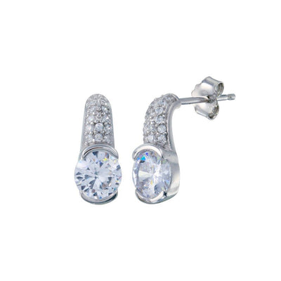 Sterling Silver Rhodium Plated CZ Drop Stud Earrings