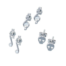 Load image into Gallery viewer, Sterling Silver Rhodium Plated Musical Note Skull CZ Earrings Set