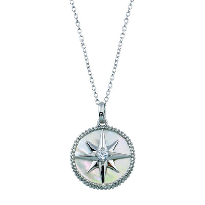 Sterling Silver Northern Star CZ Mother of Pearl Pendant