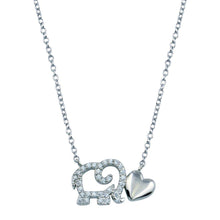 Load image into Gallery viewer, Sterling Silver Rhodium Plated Outline CZ Elephant With Heart Necklace