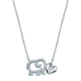 Sterling Silver Rhodium Plated Outline CZ Elephant With Heart Necklace