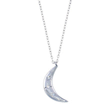 Load image into Gallery viewer, Sterling Silver Rhodium Plated Moon CZ Necklace