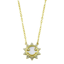 Load image into Gallery viewer, Sterling Silver Gold Plated CZ Synthetic Mother of Pearl Happy Face Sun Necklace